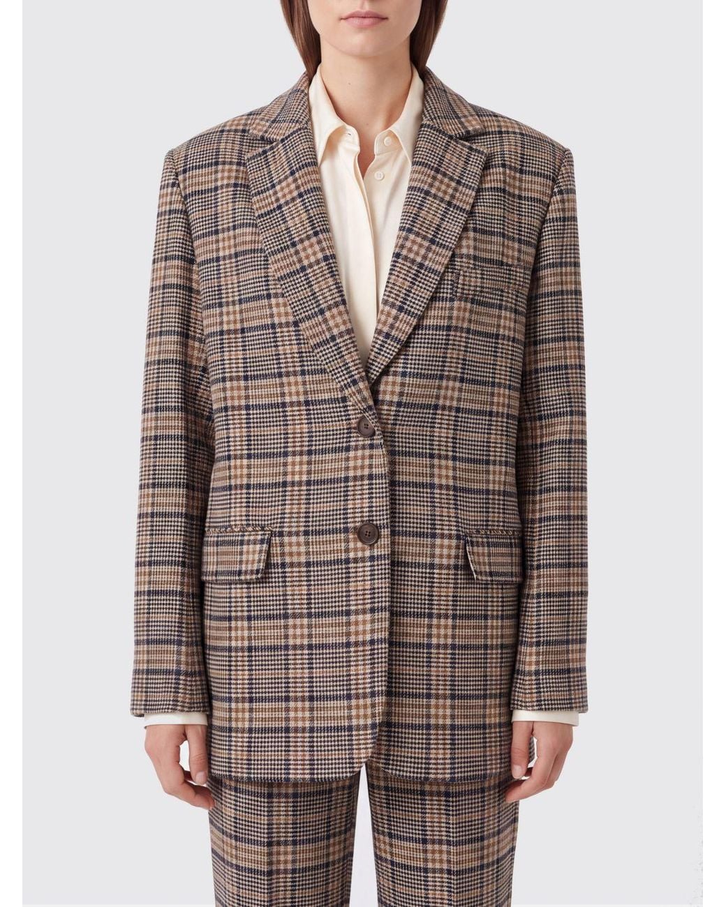 Anine Bing Brown Relaxed Fit Single-Breasted Tartan Viscose-Blend Blazer