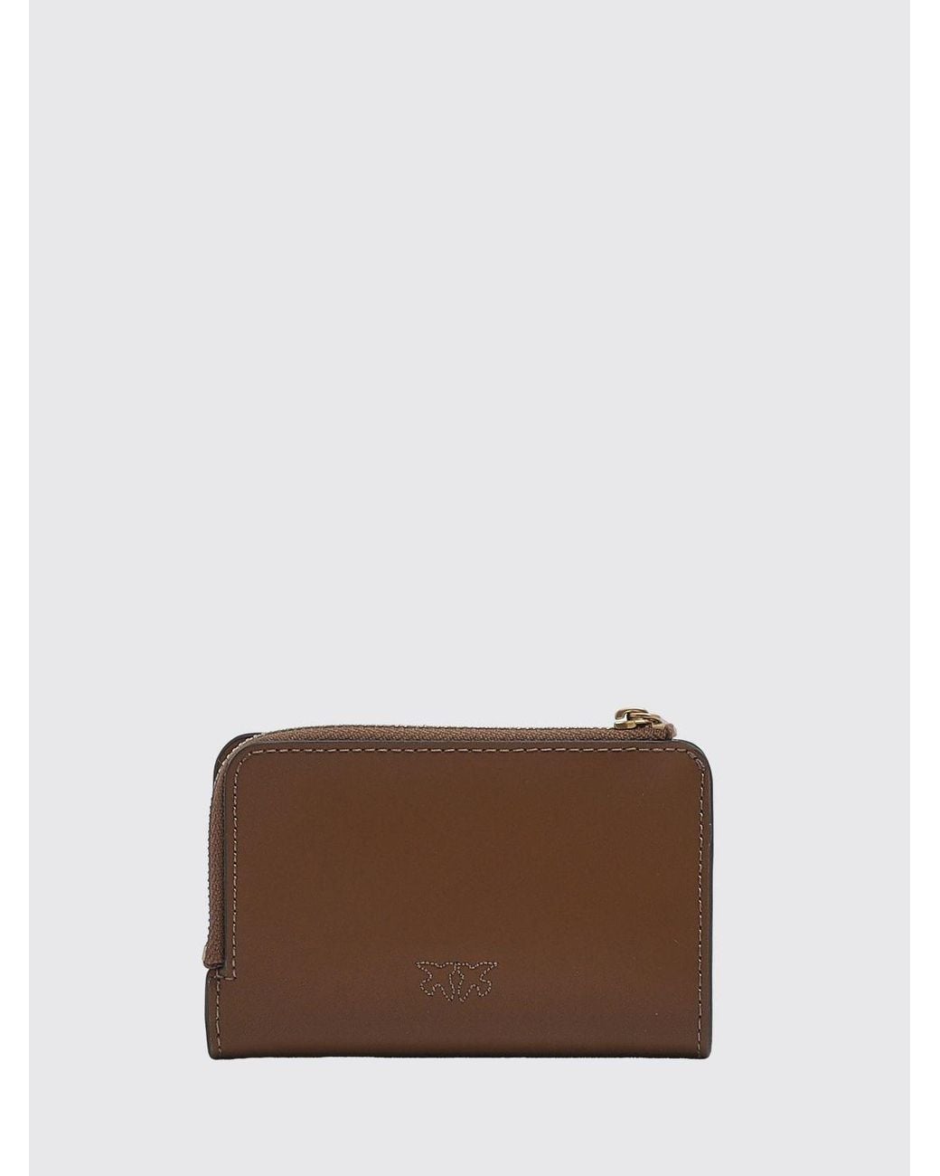 Pinko Brown Smooth Calfskin Bifold Wallet With Love Birds Logo
