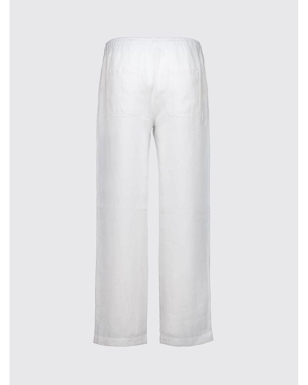 120% Lino White Straight Fit Linen Trousers With Elasticated Drawstring Waist for men