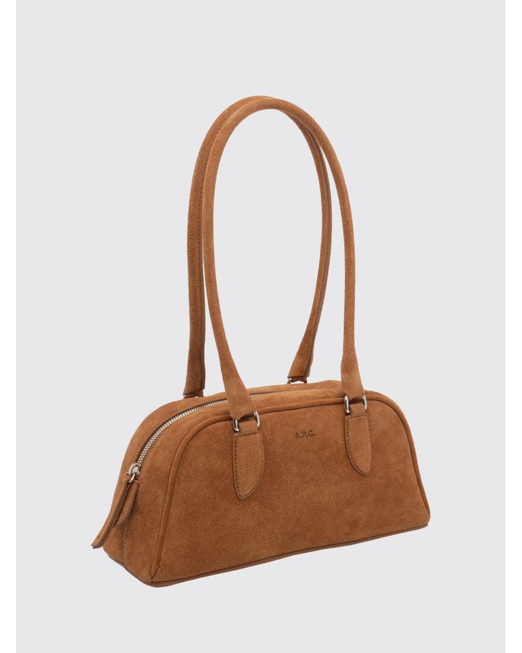 A.P.C. Brown Paloma Suede Calfskin Shoulder Bag With Double Handles