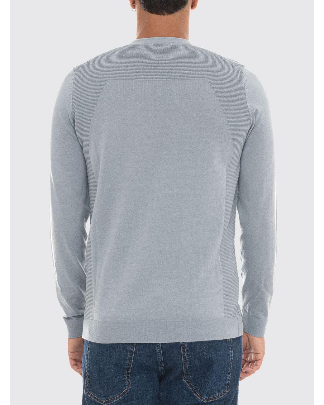 Boss Gray Cotton Blend Crew Neck Jumper With Long Sleeves And Ribbed Trims for men