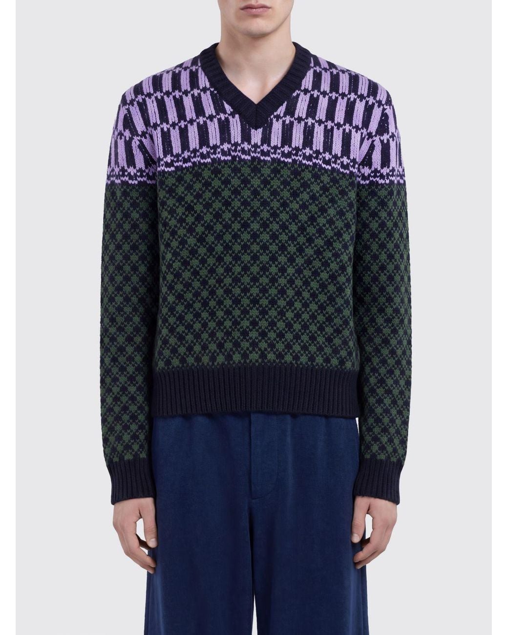 Marni Blue V-Neck Jumper for men