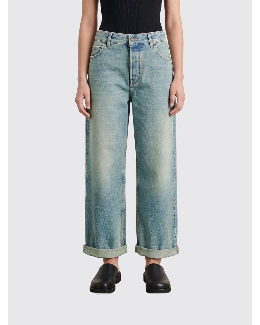 DARKPARK Blue Lizzie Mid-Rise Wide-Leg Denim Jeans With Cuffed Hem
