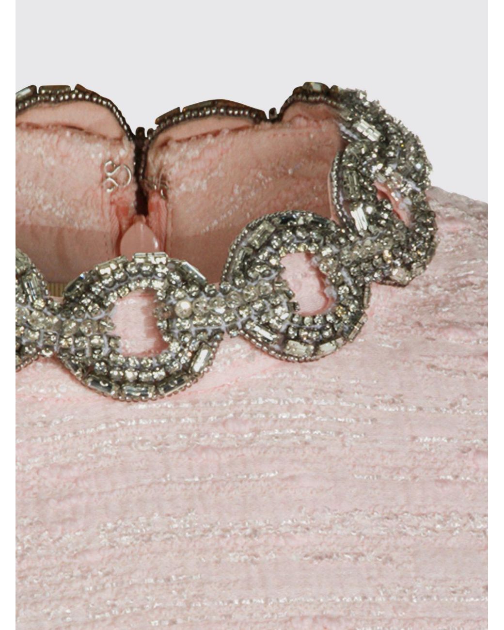Valentino Garavani White A-Line Tweed Mini Dress With Rhinestone Embellishment