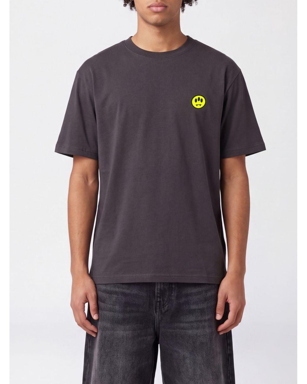 Barrow Gray Contrast Logo Cotton T-Shirt With Crew Neck for men