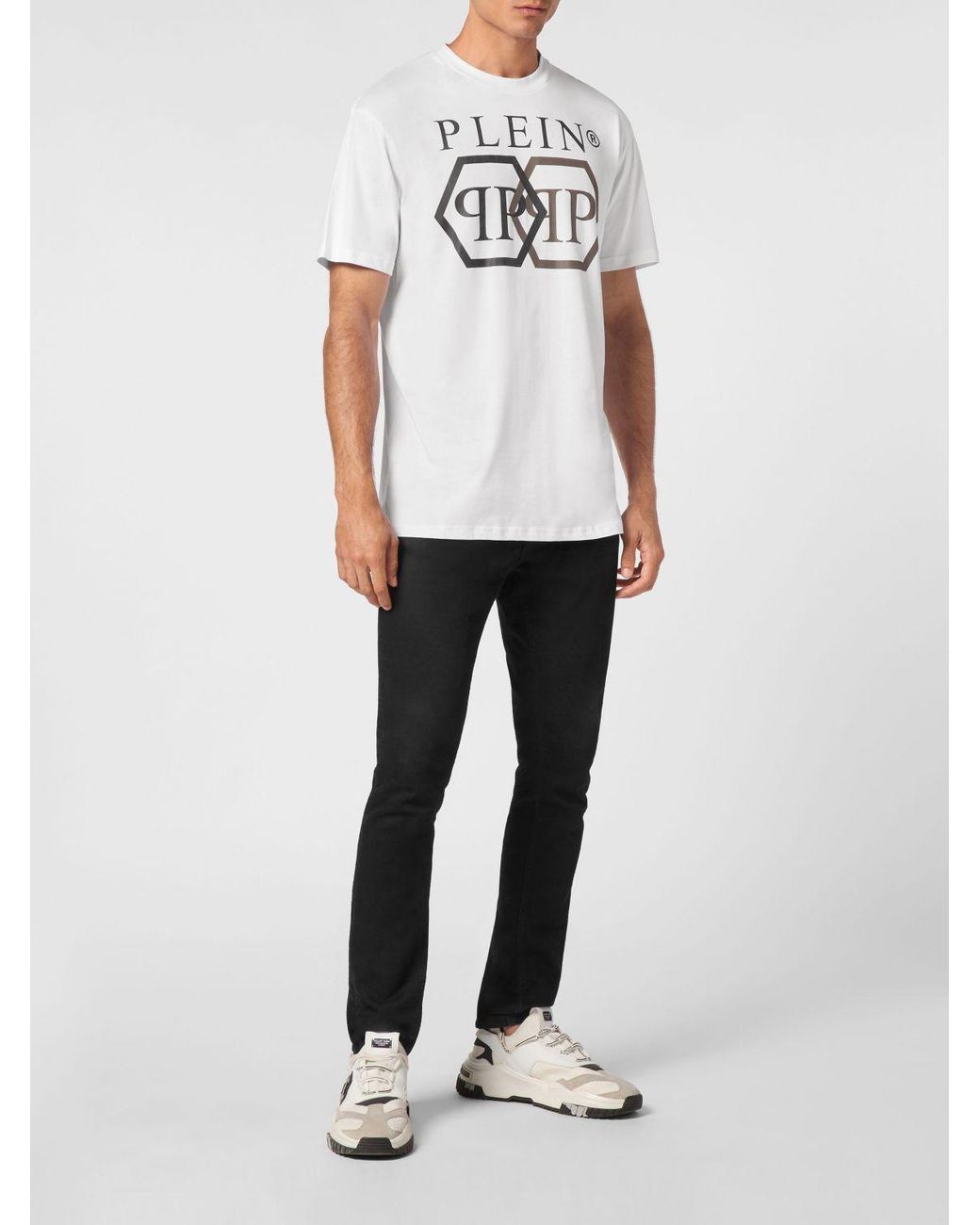 Philipp Plein White Cotton T-Shirt With Hexagon Logo And Contrast Monogram Print for men