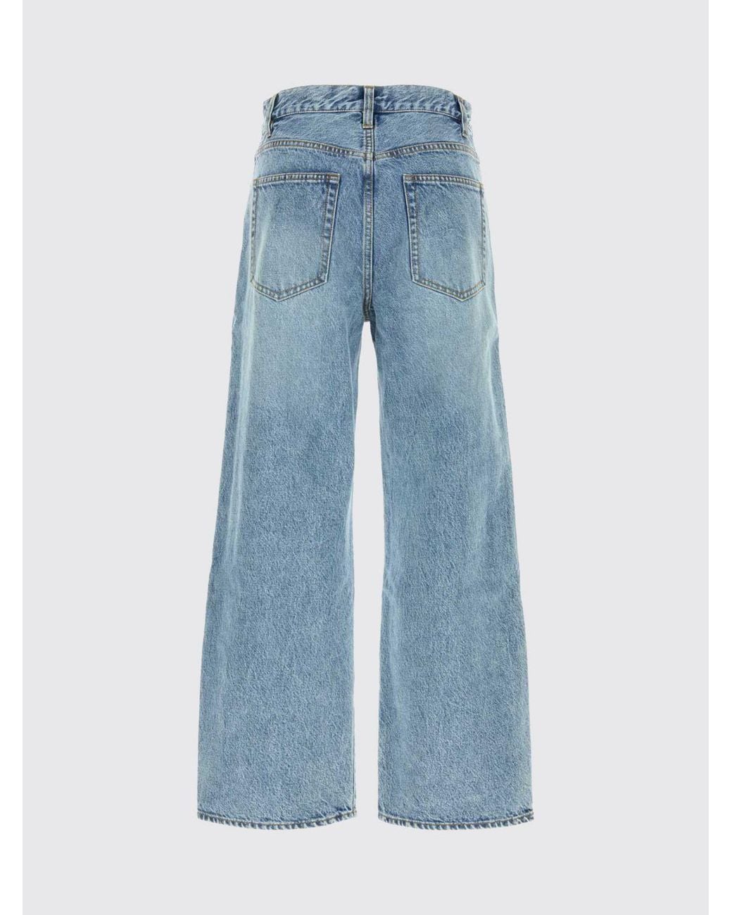 FRAME Blue The Crochet Bow High-Waisted Wide Leg Jeans With Lace Inserts