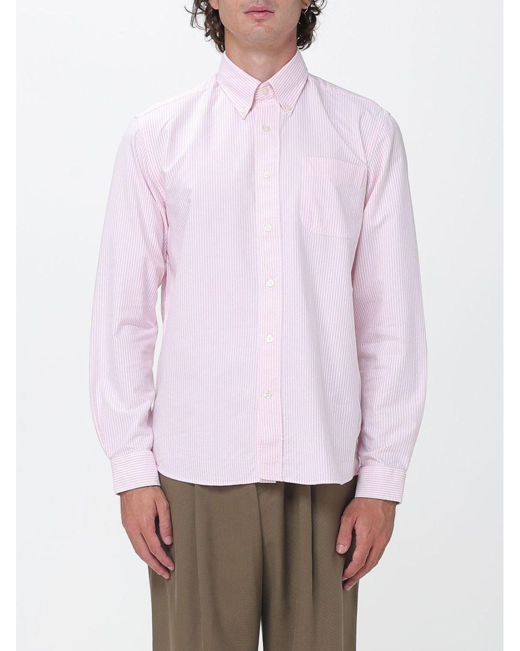 Sebago White Striped Cotton Poplin Shirt With Button-Down Collar for men