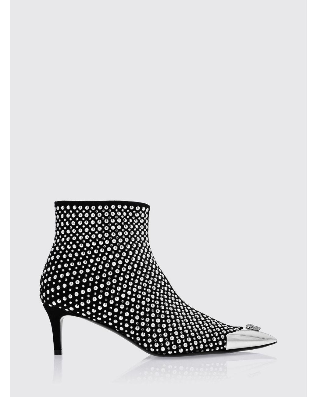 Philipp Plein White Rhinestone-Embellished Leather Ankle Boots With Stiletto Heel