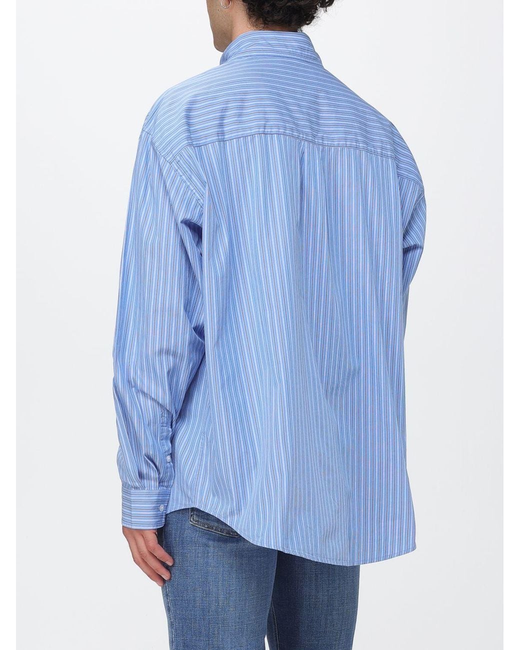 Carhartt Blue Relaxed Fit Striped Cotton Poplin Shirt With Patch Pocket for men
