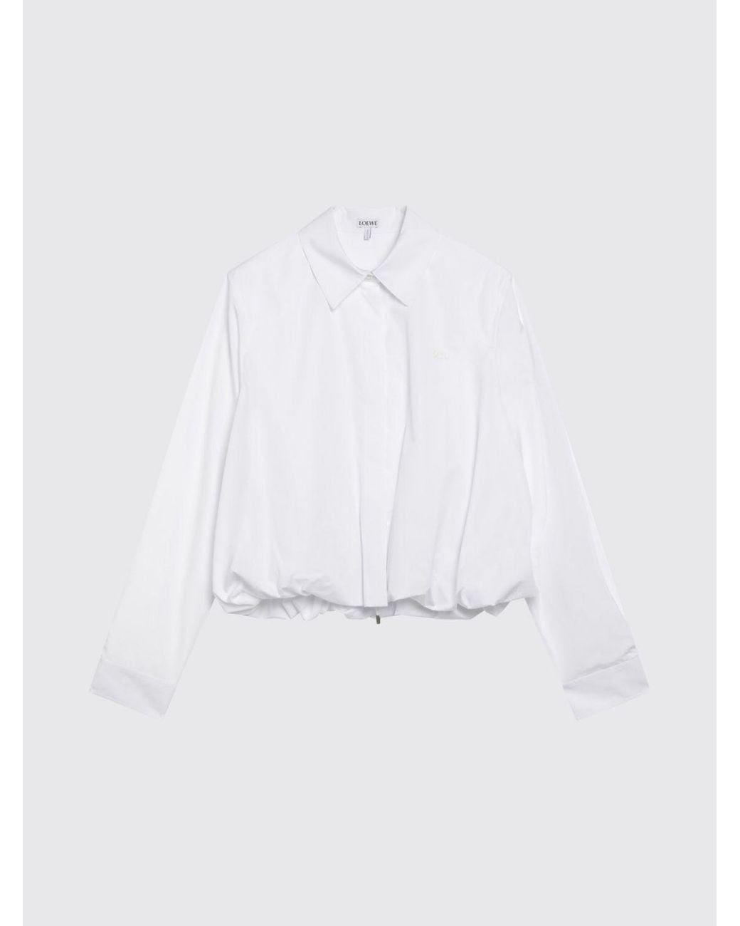 Loewe White Cotton Poplin Shirt With Drawstring Hem And Concealed Buttons