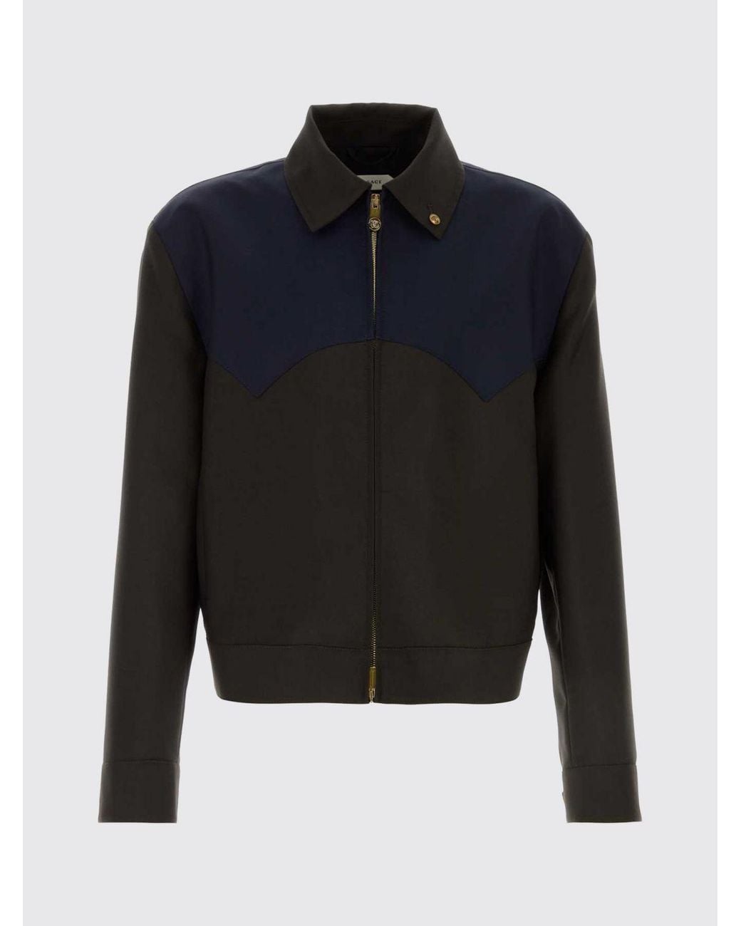 Versace Blue Bicolor Wool Blend Bomber Jacket for men