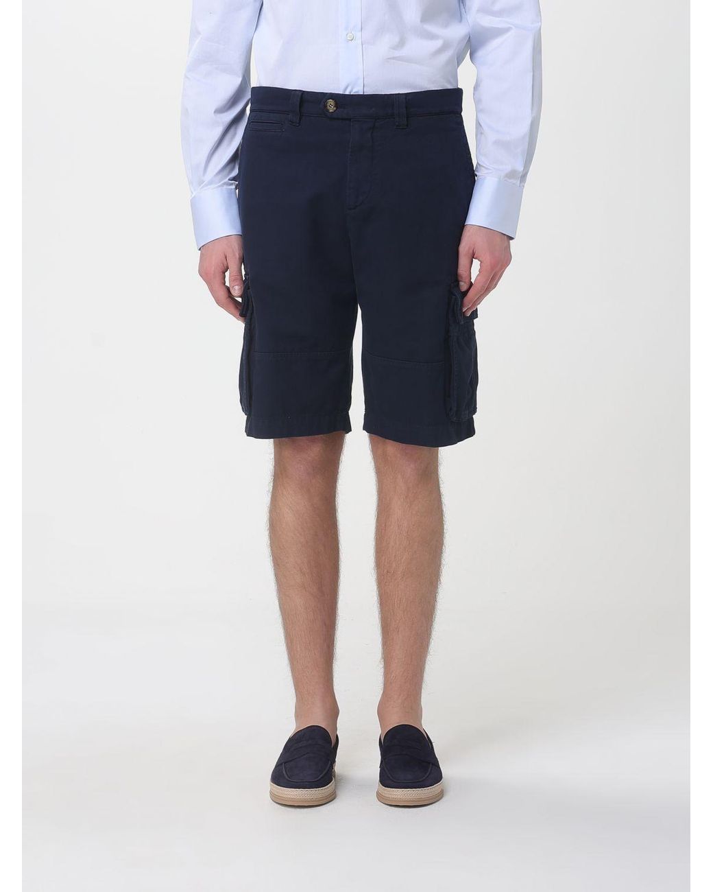 Brunello Cucinelli Blue Cotton Cargo Shorts for men