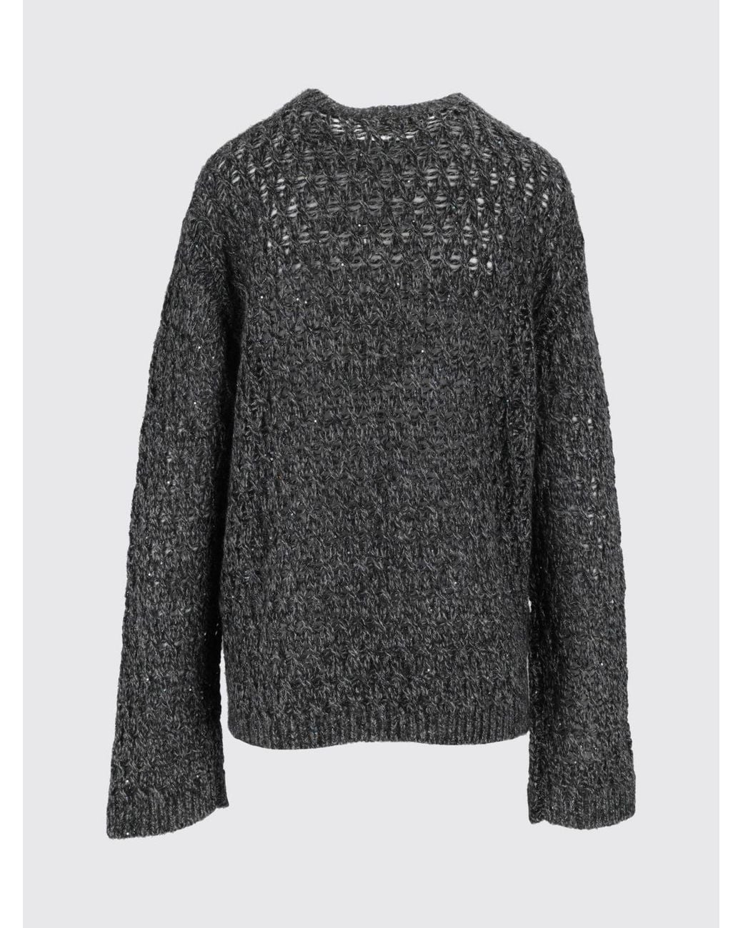 ELEH Gray Openwork Wool, Cashmere And Silk Blend Crewneck Jumper With Dropped Shoulders