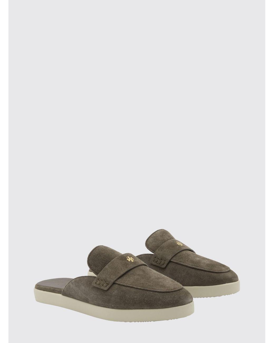 Tory Burch Natural Suede Low Heel Mules With Double T Logo By