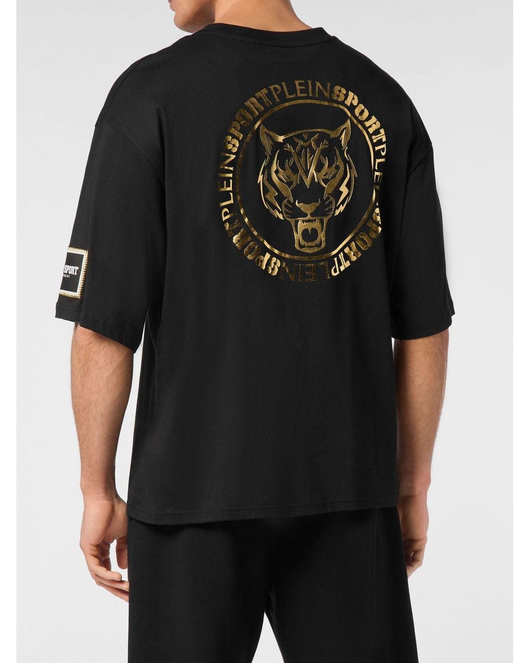 Philipp Plein Black Jersey T-Shirt With Back Laminated Logo Print for men