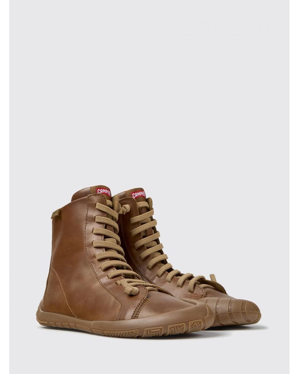 Camper Brown Peu Path+ Smooth Leather Ankle Boots With Side Zip And Low Heel