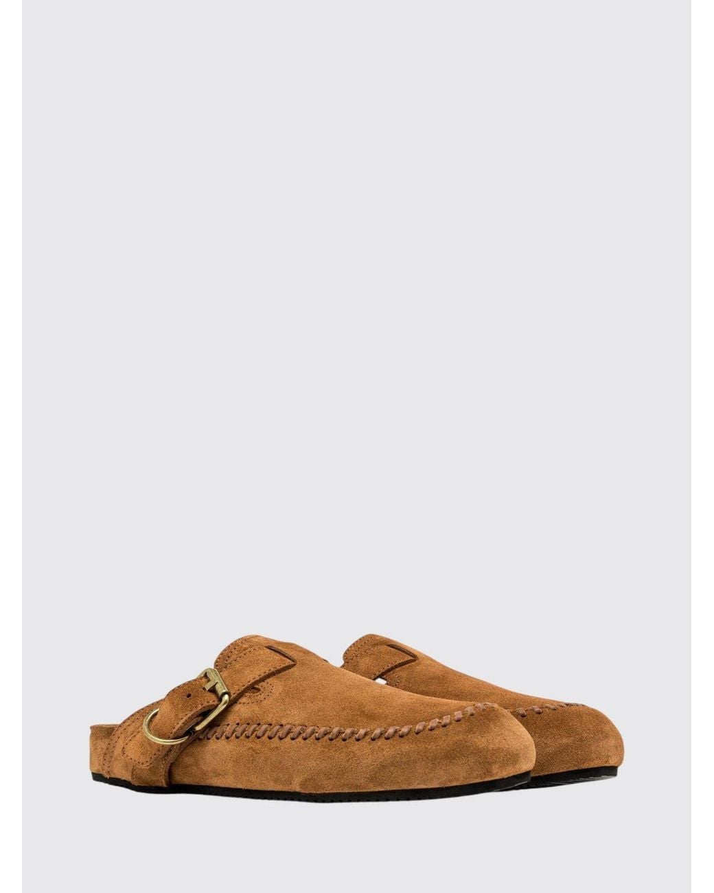 Buttero Brown Suede Leather Mules With An Adjustable Strap And Low Heel