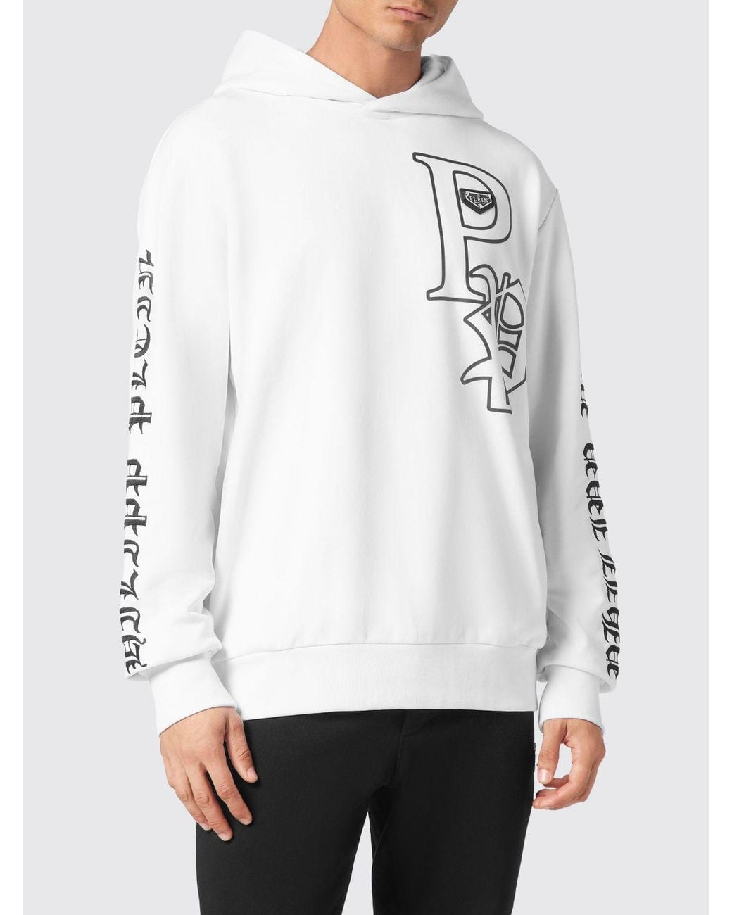 Philipp Plein White Cotton Hoodie With Contrasting Logo for men