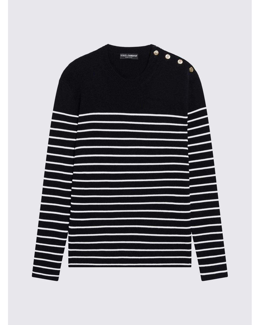 Dolce & Gabbana Blue Dolce &Amp Gabbana Striped Wool-Blend Crewneck Jumper With Shoulder Buttons for men