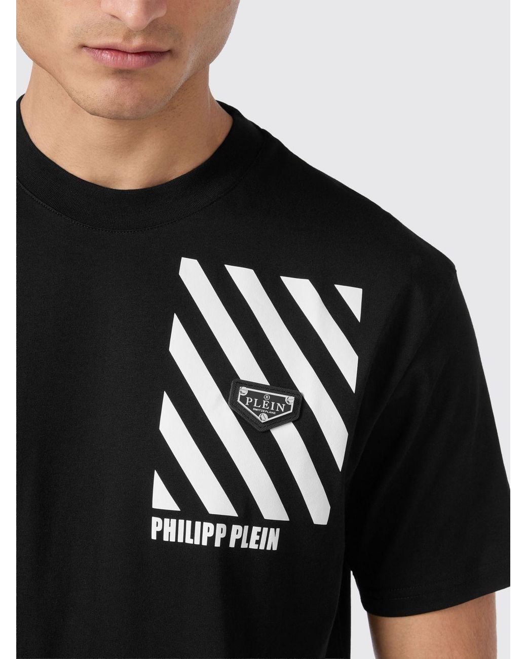 Philipp Plein Black Slim Fit Cotton T-Shirt With Contrasting Logo for men