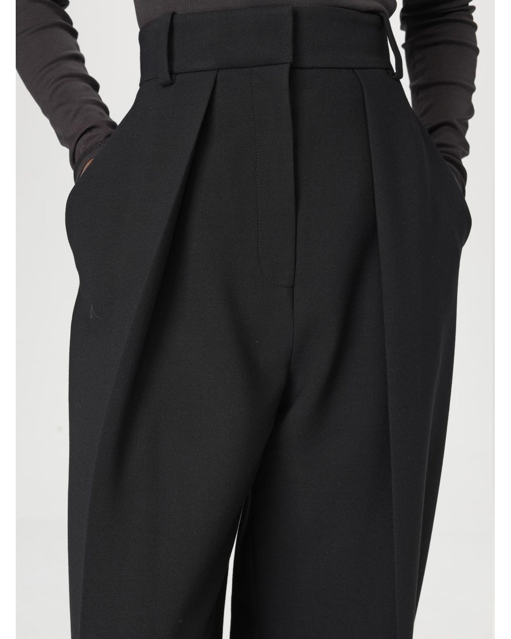 Khaite Black Highwaisted Pleated Wideleg Trousers