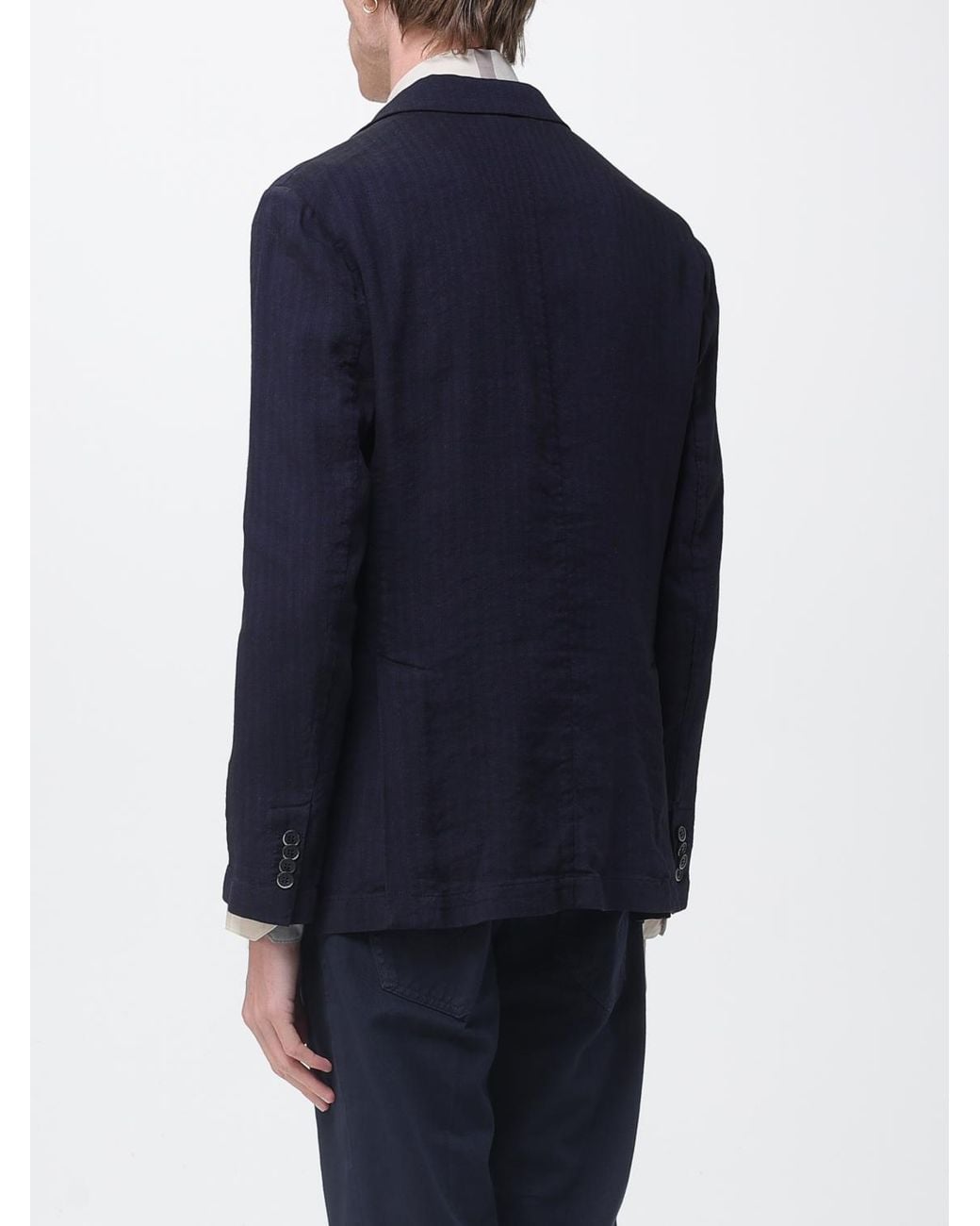 Barena Blue Linen Blend Single Breasted Blazer for men