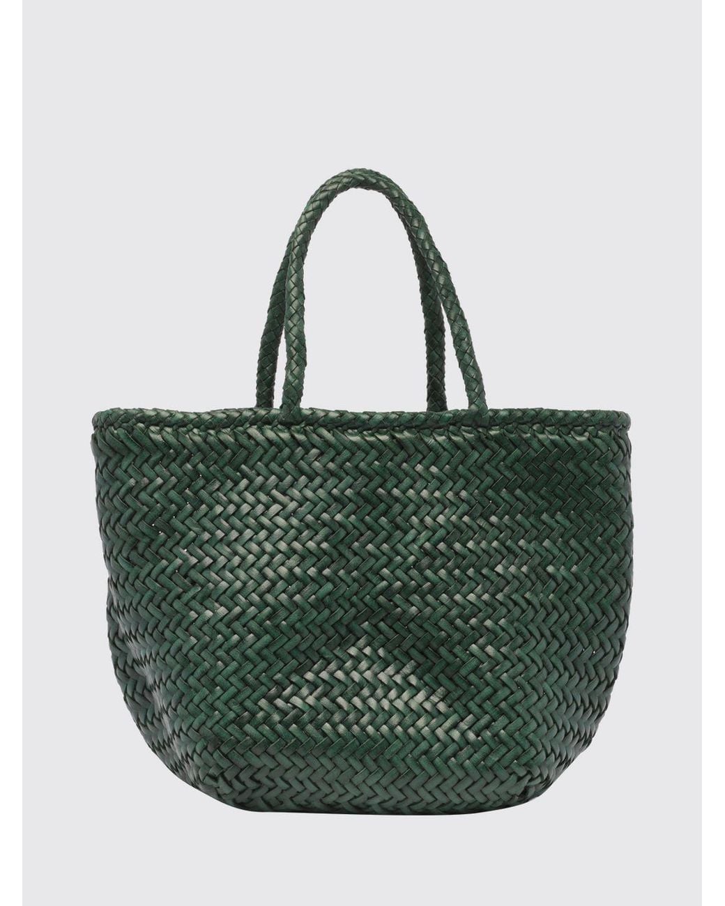 Dragon Diffusion Green Grace Woven Leather Tote Bag With Double Handle