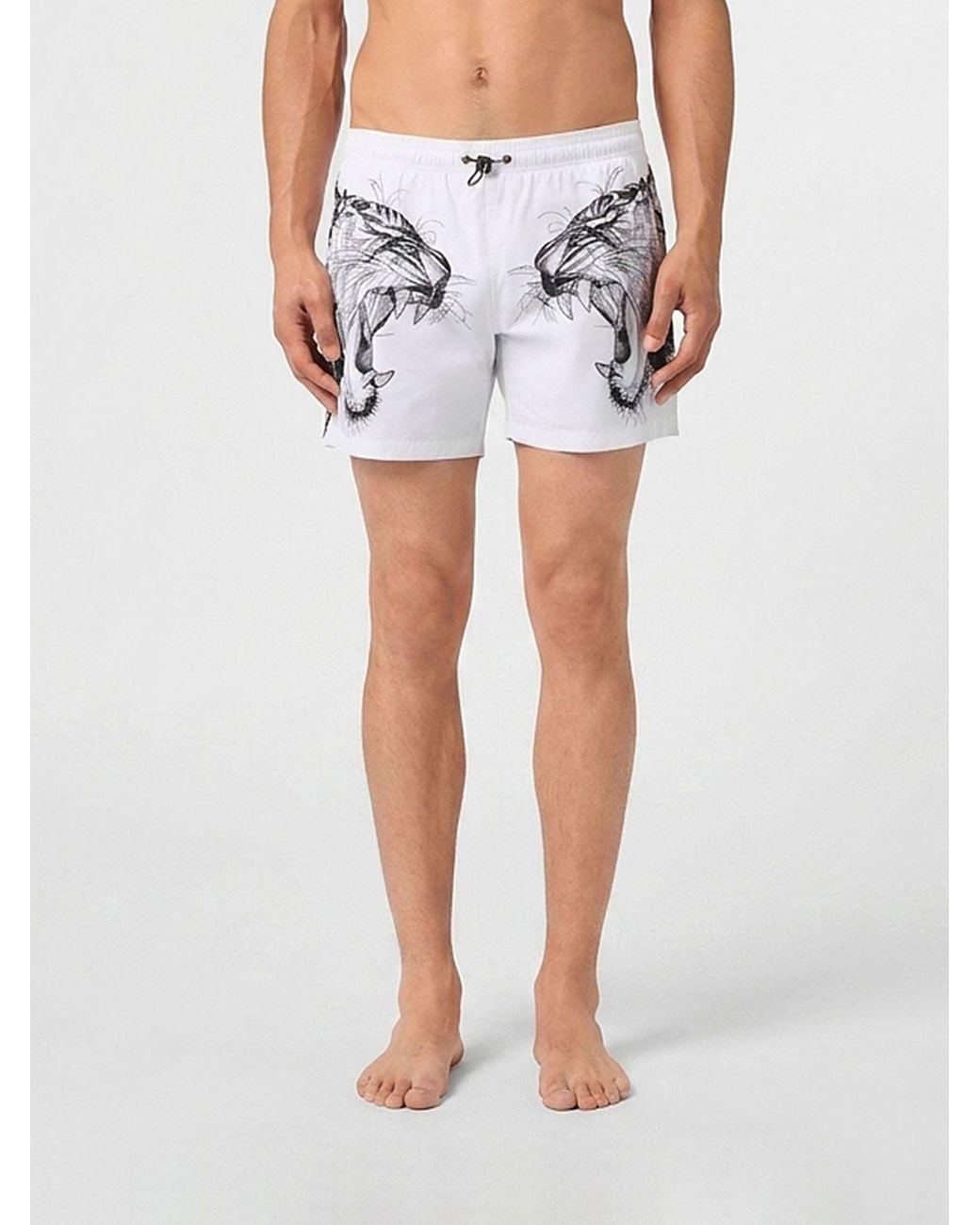 Philipp Plein Blue Polyester Swim Shorts With Graphic Print And Drawstring Waist for men