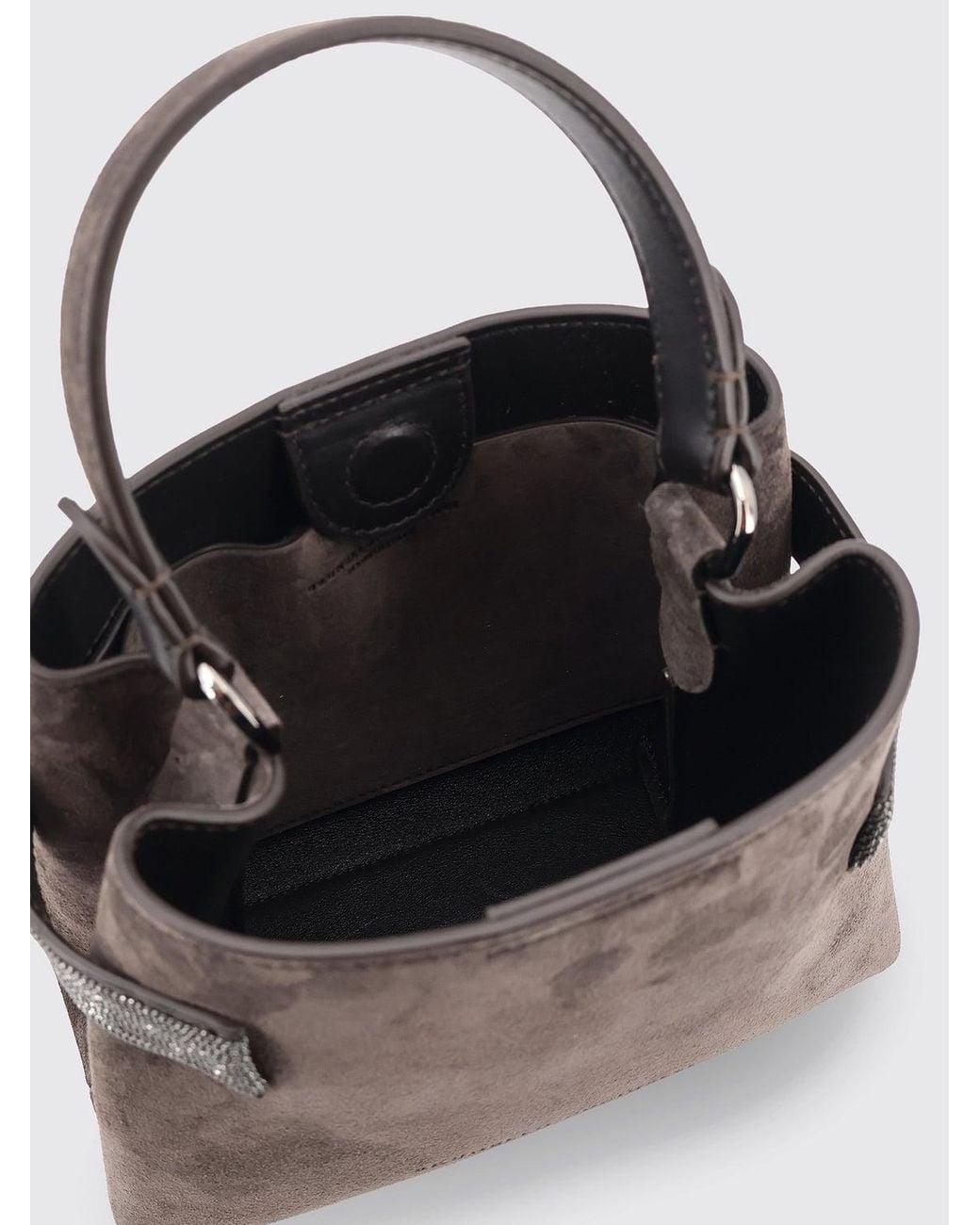 Brunello Cucinelli Gray Small Suede Handbag With Monili Embellishment