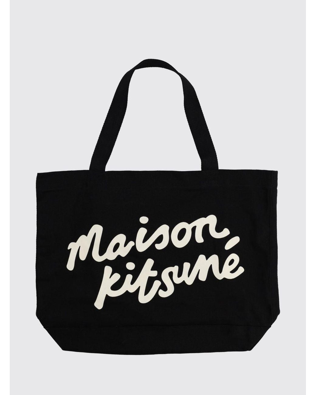 Maison Kitsuné Black Maison KitsunÉ Large Cotton Canvas Tote Bag With Contrast Logo
