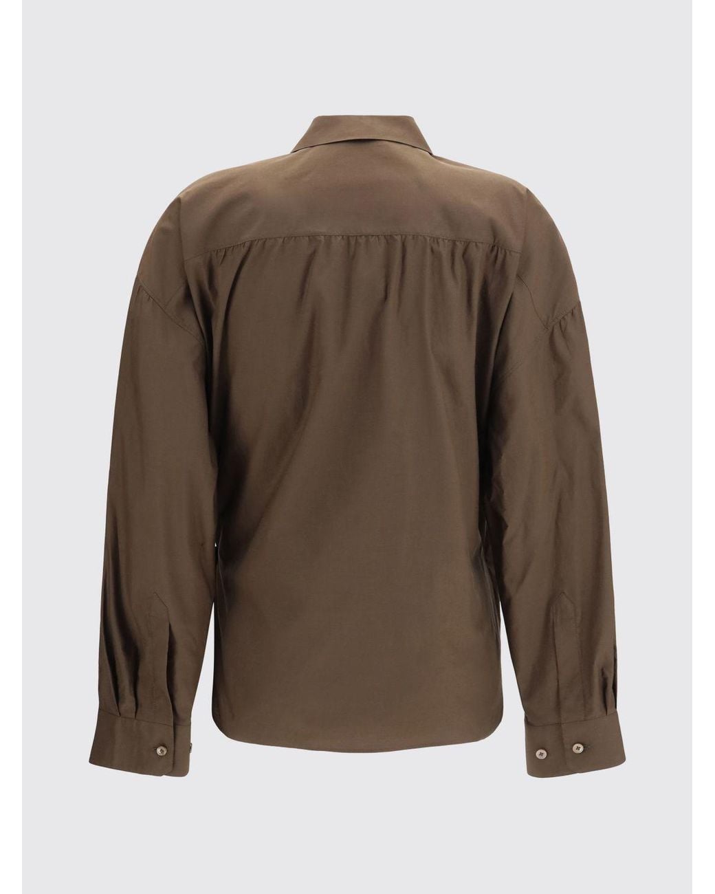 Lemaire Brown Asymmetric Cotton And Silk Blend Shirt With Off-Center Closure