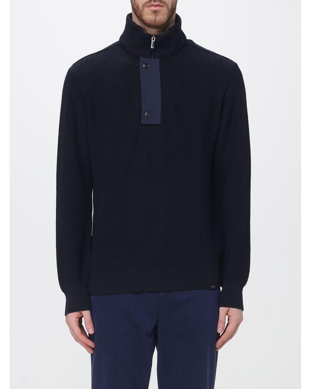 Paul & Shark Blue Paul &Amp Shark Long-Sleeved Wool Turtleneck Jumper With Ribbed Cuffs And Hem for men