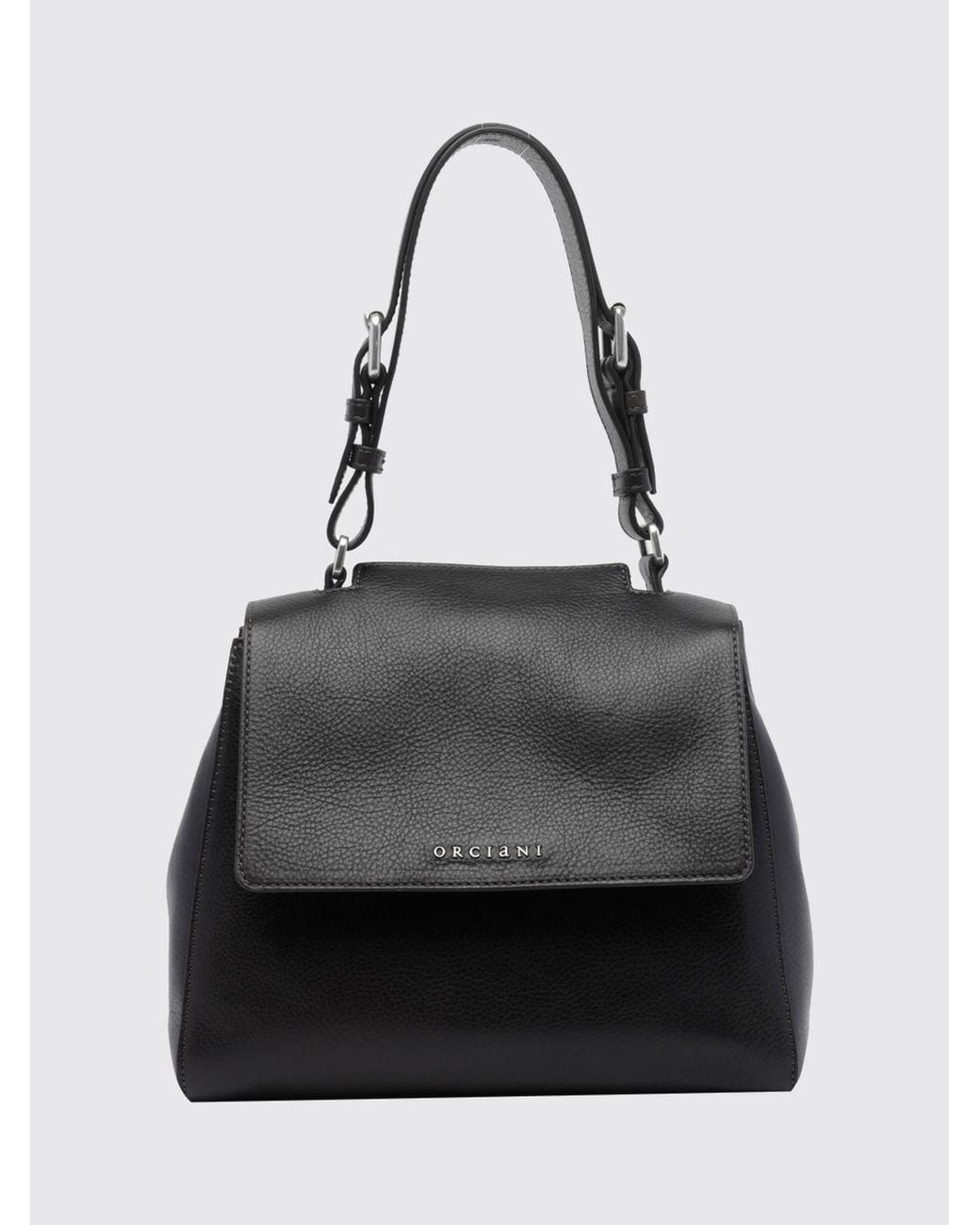 Orciani Black Sveva Small Calf Leather Handbag With Adjustable Handle And Strap
