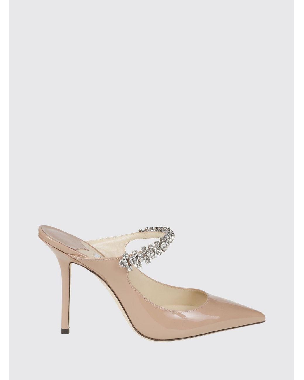Jimmy Choo Natural Bing Patent Leather Mules With Crystals And High Heel