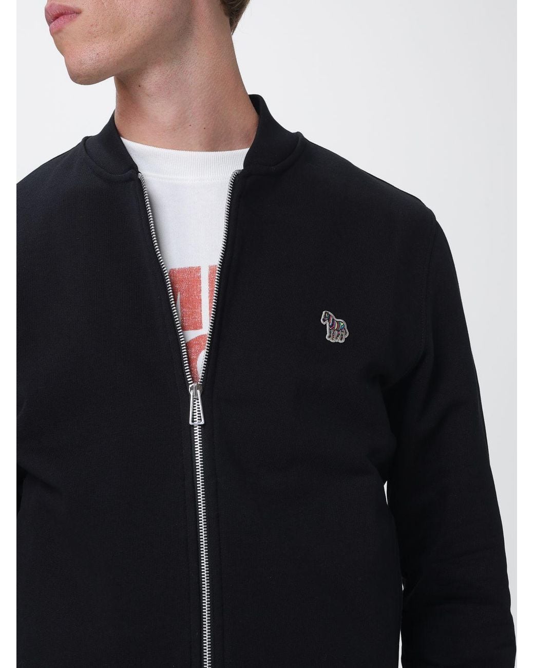 Paul Smith Blue Cotton Zip-Up Sweatshirt With Welt Pockets And Logo for men