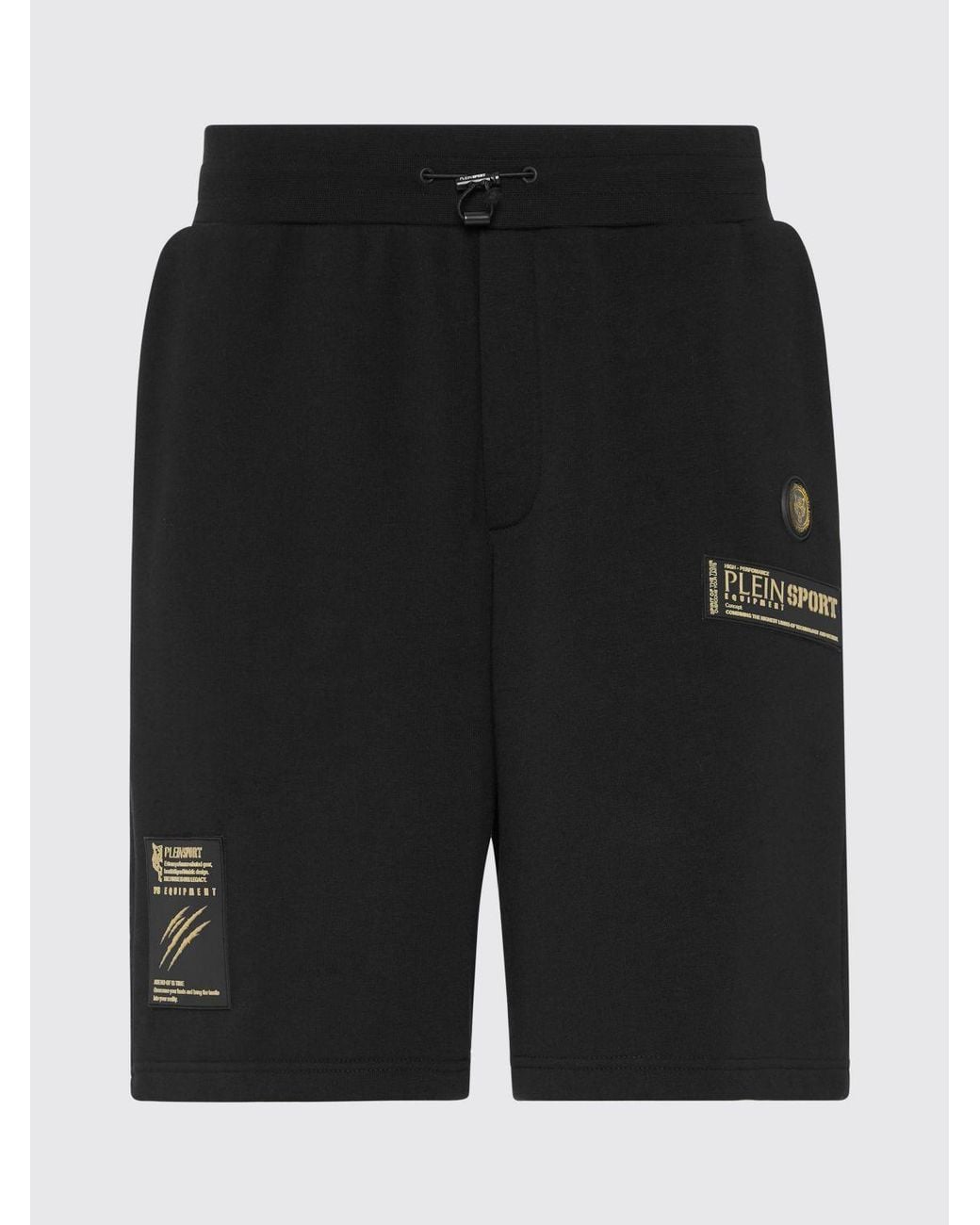 Philipp Plein Black Cotton Jersey Jogging Shorts With Printed Logo And Drawstring Waist for men