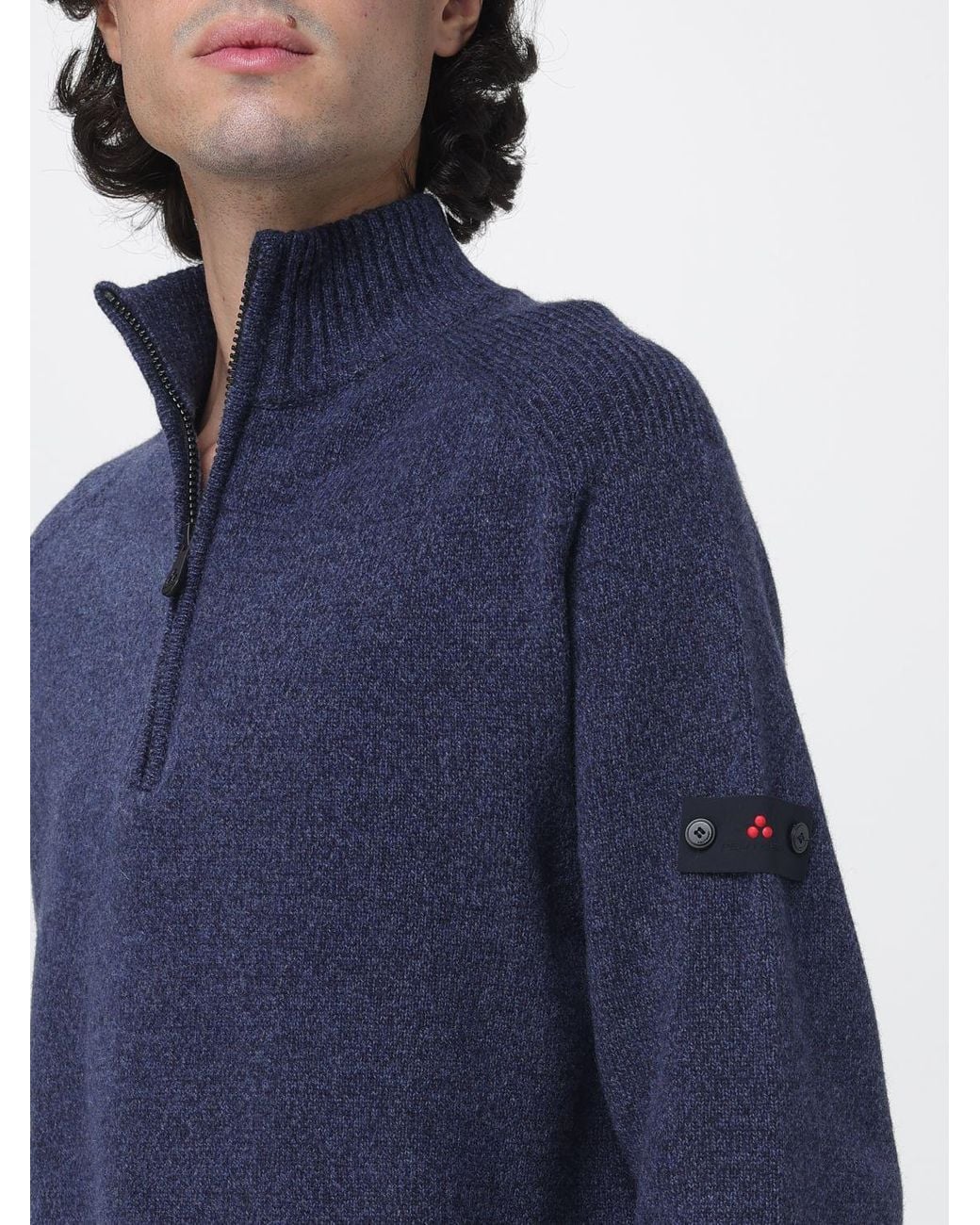 Peuterey Blue Slim Fit High-Neck Wool Jumper With A Half-Zip Closure for men