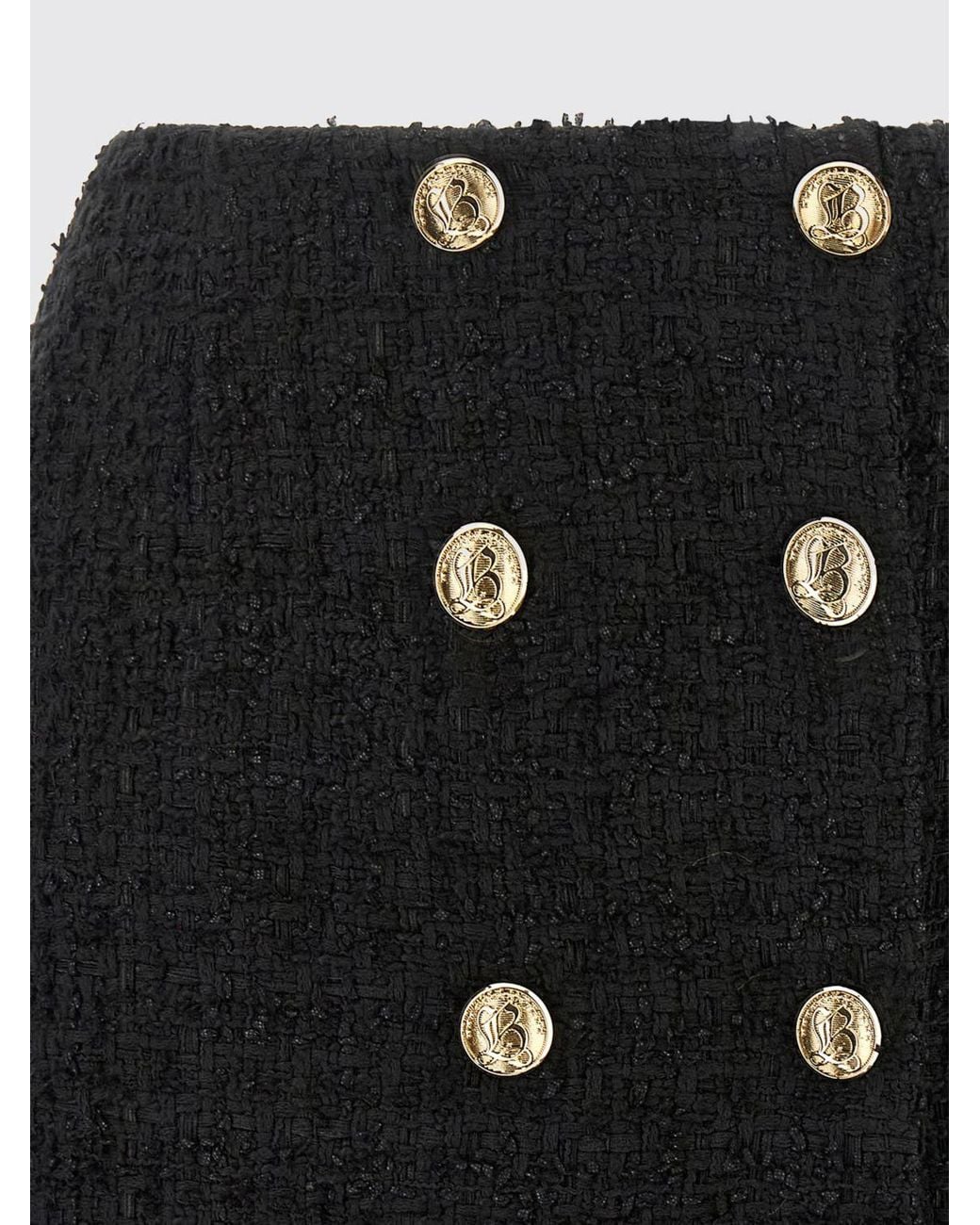 Balmain Black High-Waisted Cotton-Blend Pencil Mini Skirt With Buttons