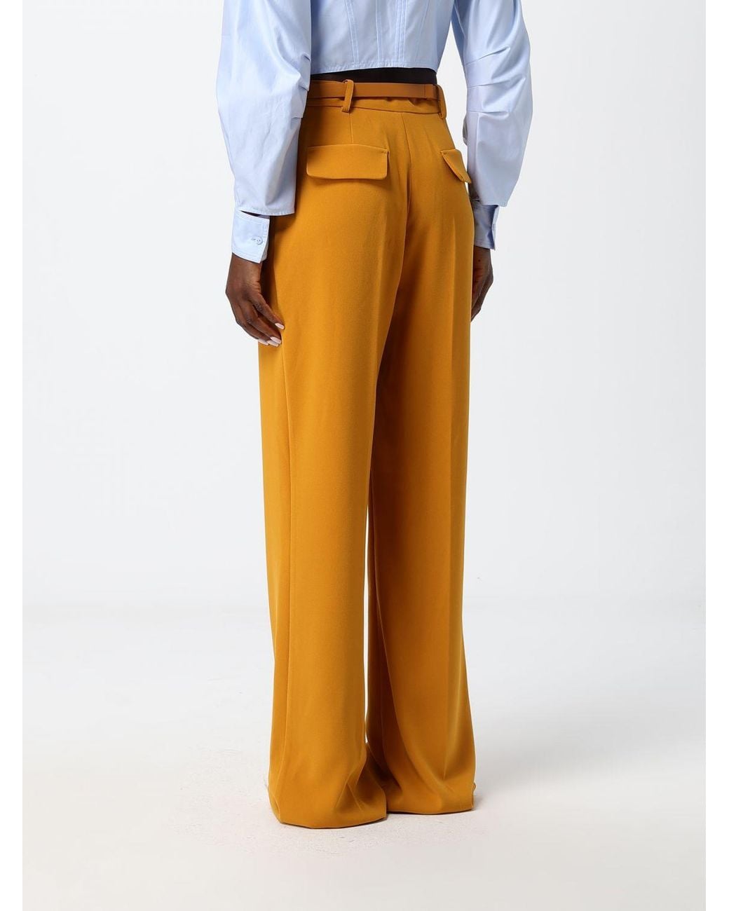 Elisabetta Franchi Orange High-Waisted Wide-Leg Crêpe Trousers With Logo Belt