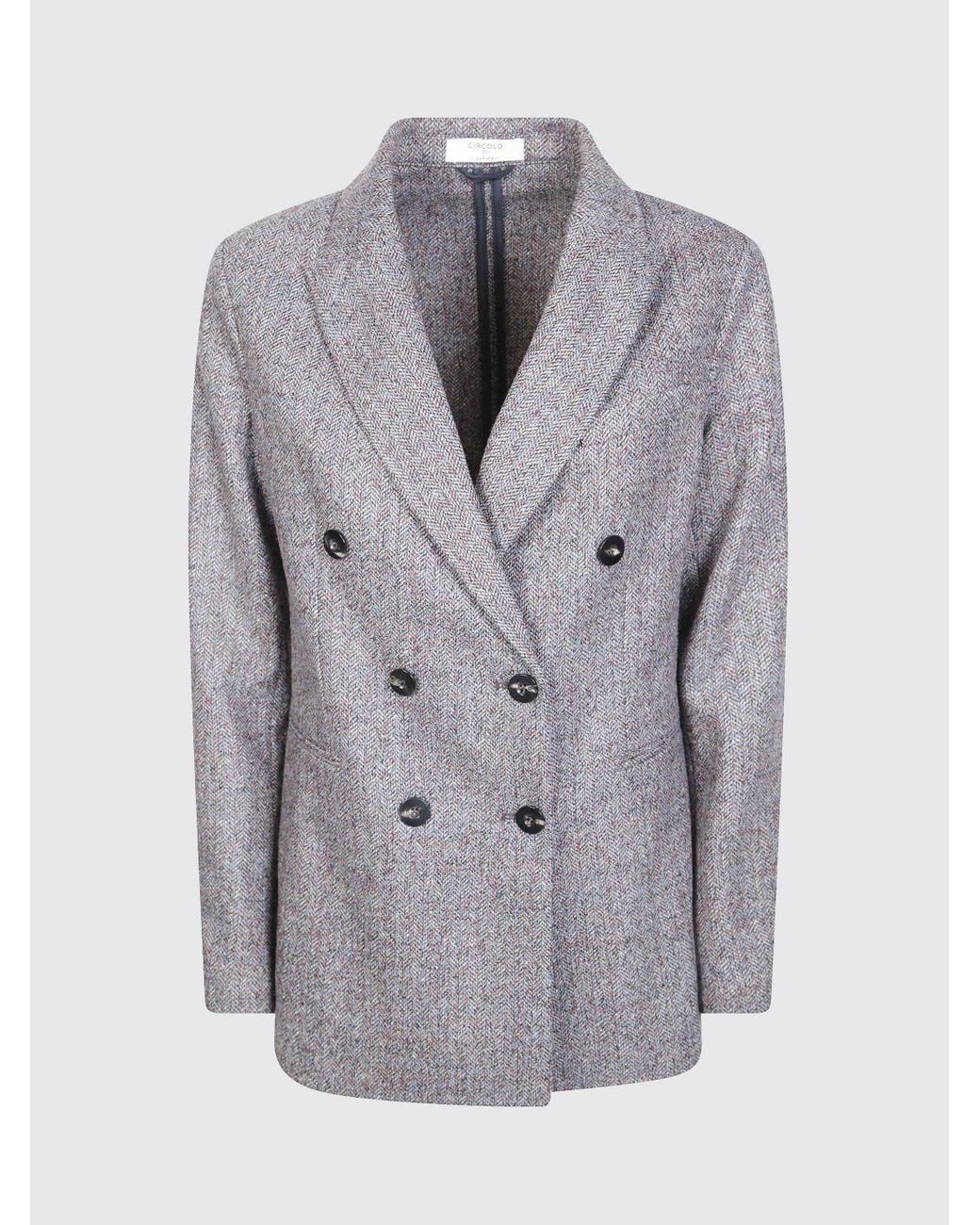 Circolo 1901 Gray Chevron Double-Breasted Wool And Silk Blazer