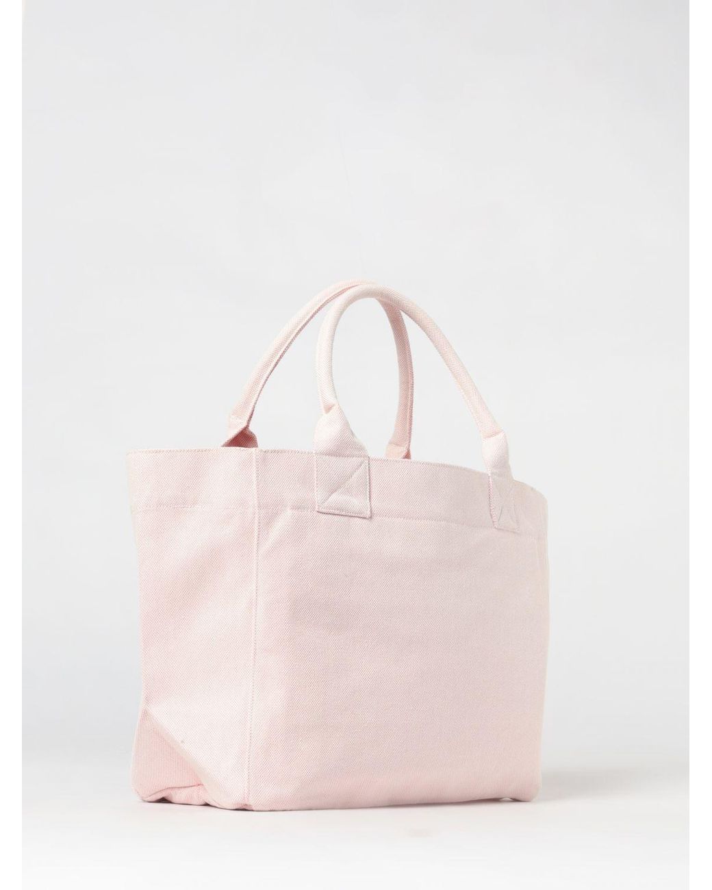 Ganni Pink Large Recycled Cotton Canvas Tote Bag With Printed Logo