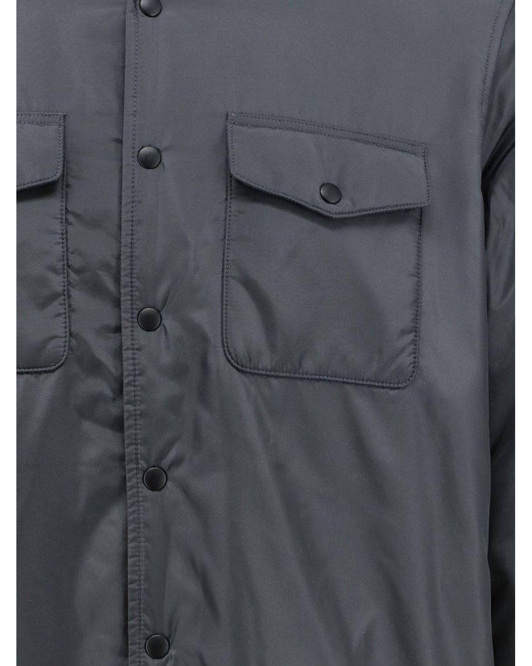 Aspesi Gray Padded Tech Fabric Shirt Jacket With Flap Patch Pockets for men