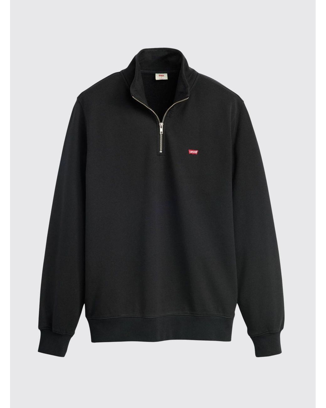 Levi's Black Regular Fit Cotton Sweatshirt With High Neck, Contrast Logo And Half-Zip for men