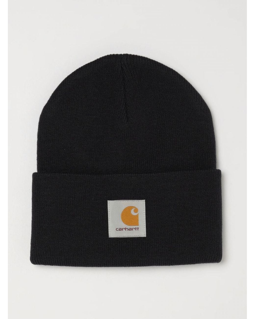 Carhartt Black Acrylic Beanie Hat With Embroidered Logo And Turn-Up for men