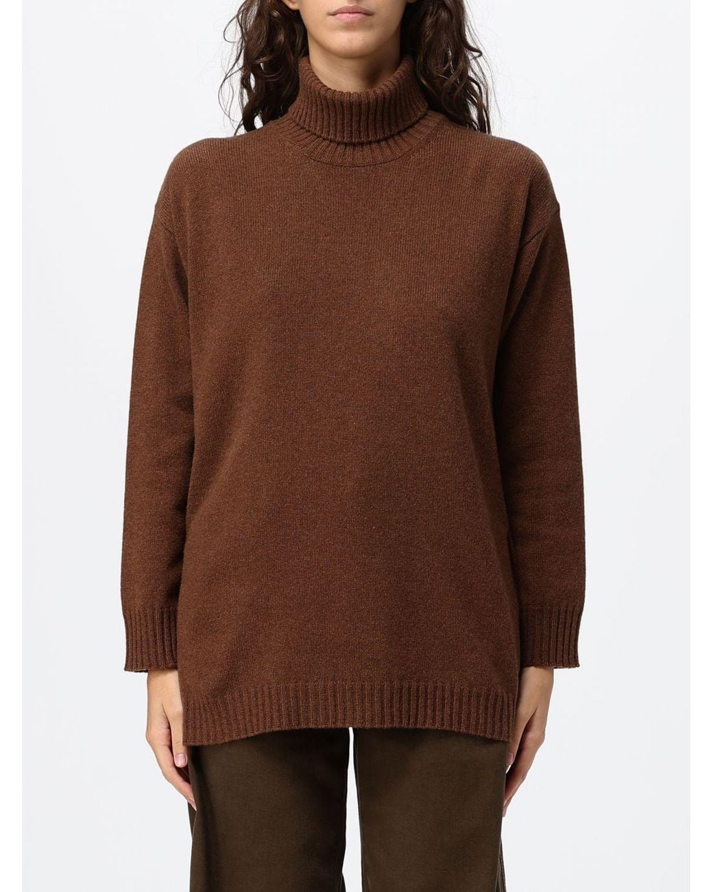 Kangra Brown Wool Turtleneck With Long Sleeves And Ribbed Trims