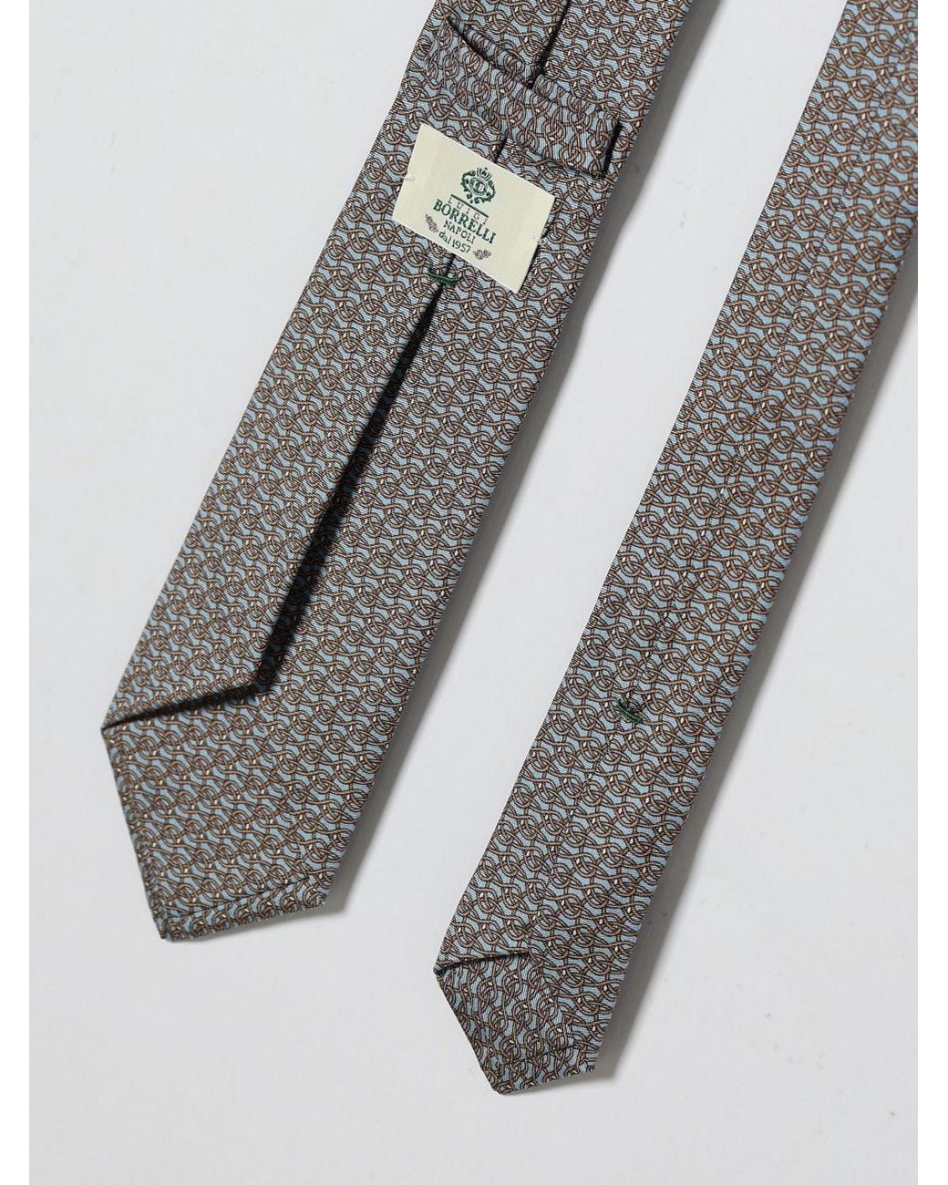 Luigi Borrelli Napoli White Pure Silk Tie With Graphic Print And Applied Logo for men
