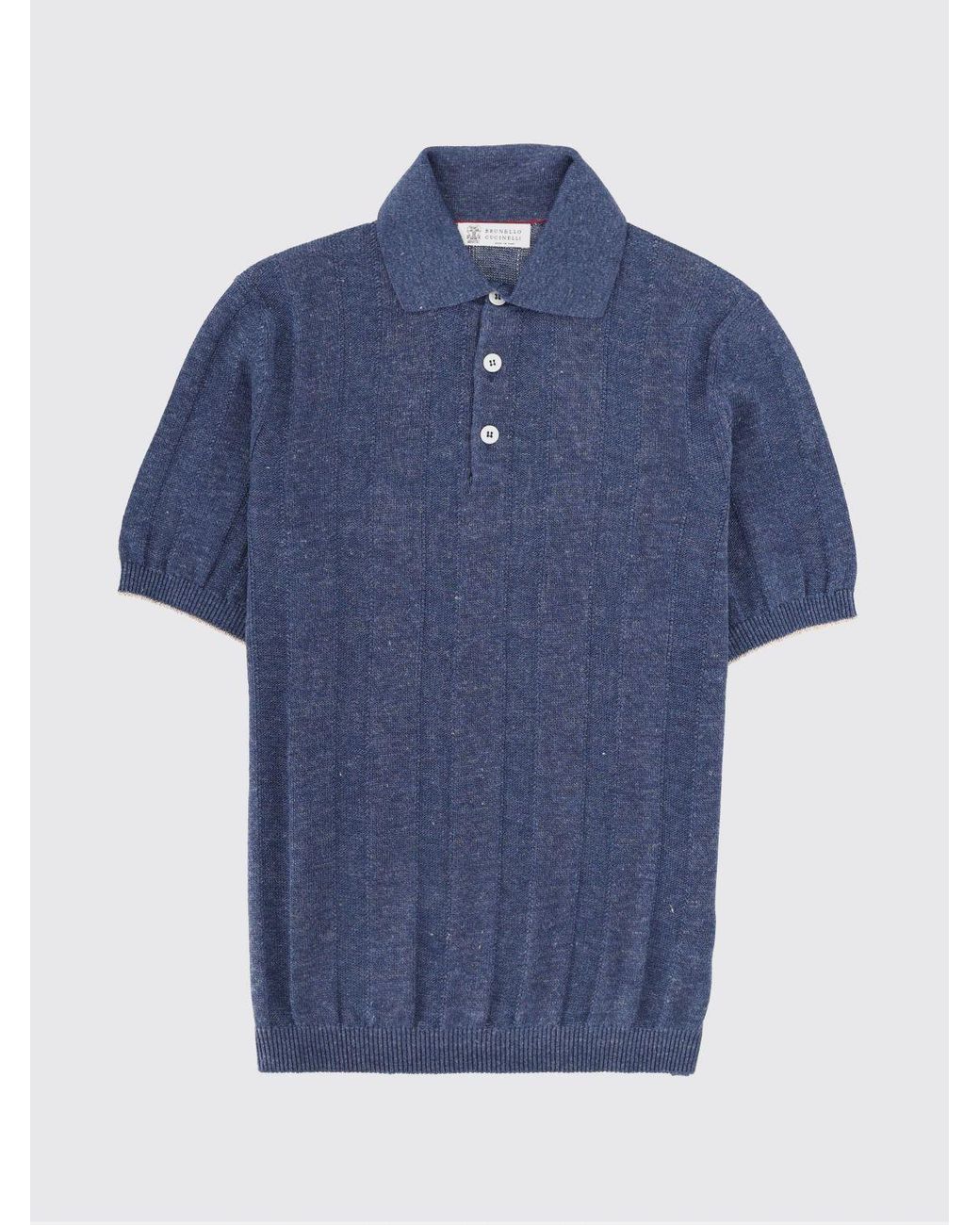Brunello Cucinelli Blue Cotton Knit Polo Shirt for men