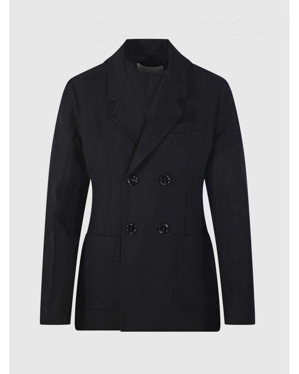 AMI Black Double-Breasted Linen Blend Blazer