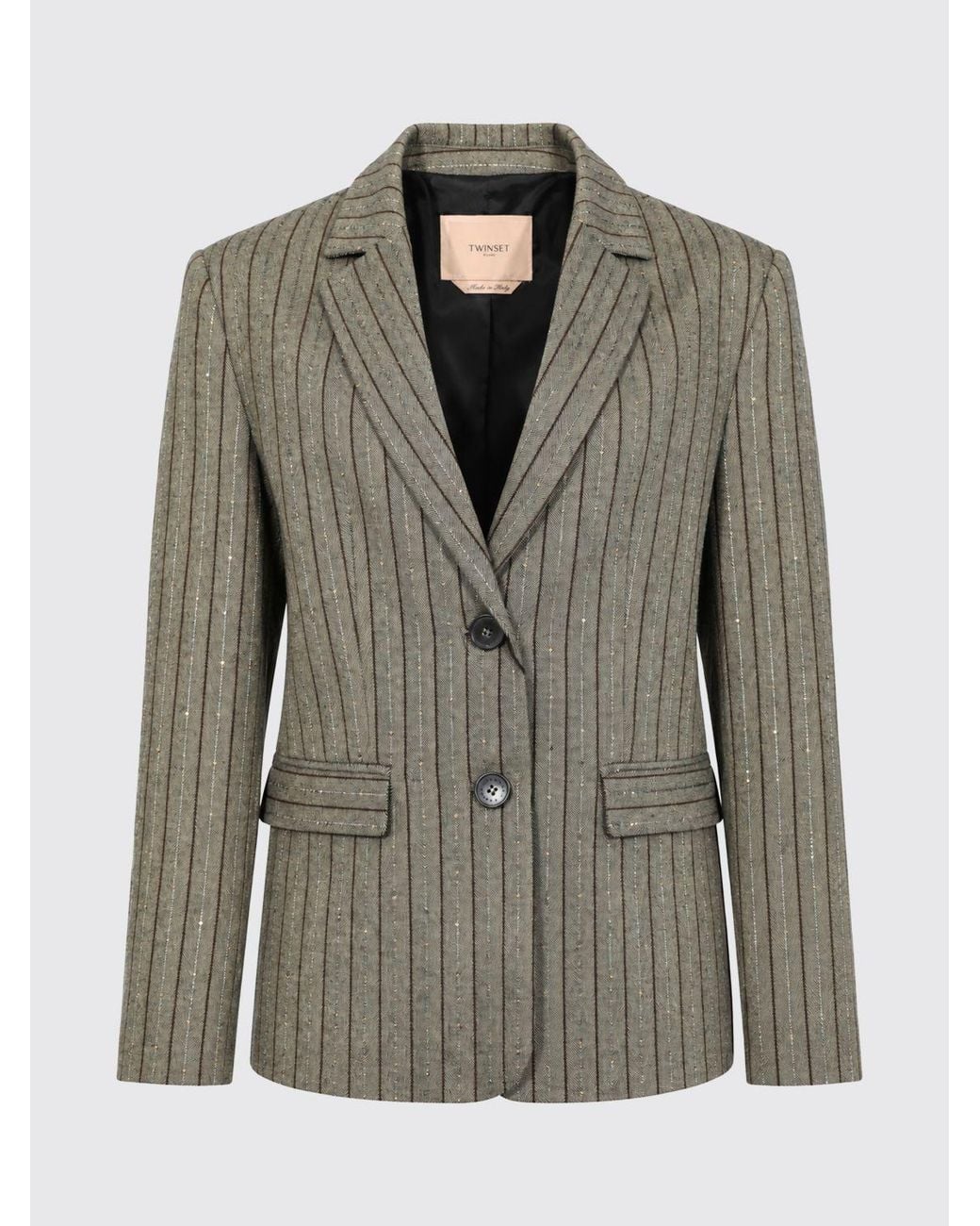 Twinset Gray Pinstriped Cropped Blazer